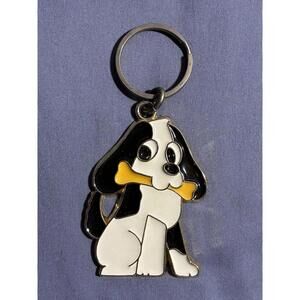 Vintage Enamel and Gold Colored Metal Dog Keychain - super cute!